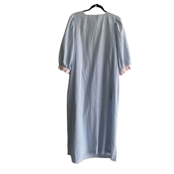 SAYBURY Vintage Striped Seersucker Housecoat Nightgown Nightdress Blue White L - Picture 3 of 9
